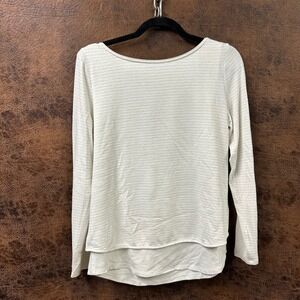 White House Black Market White Silver Striped Tie Back Open Back Medium Tank Top